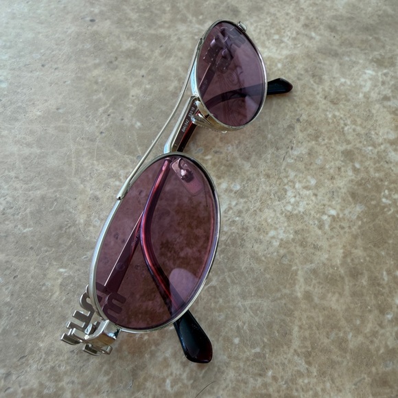 Miu Miu Gold Frame Sunglasses with Pink Lenses - Picture 3 of 6